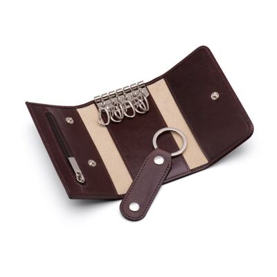 Leather Key Ring Wallet With Detachable Fob - Brown - Brown - Helvetica/silver