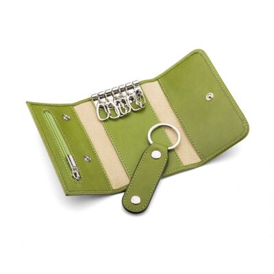 Leather Key Ring Wallet With Detachable Fob - Lime Green - Lime green - Helvetica/silver