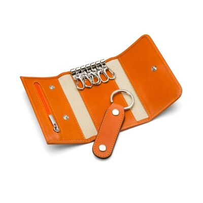 Leather Key Ring Wallet With Detachable Fob - Orange - Orange - Helvetica/silver