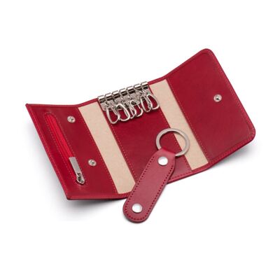 Leather Key Ring Wallet With Detachable Fob - Red - Red - Helvetica/silver