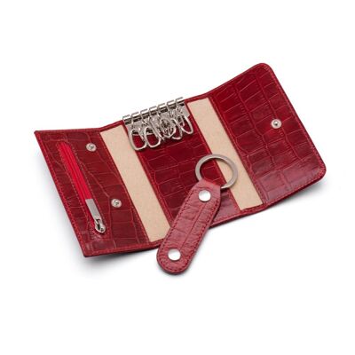 Leather Key Ring Wallet With Detachable Fob - Red Croc - Red croc - Helvetica/silver