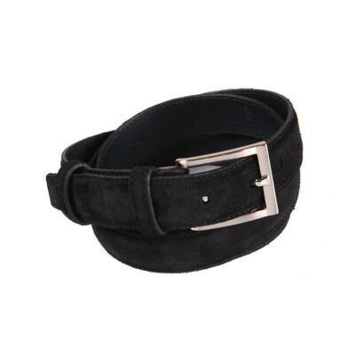 Leather Men's Skinny Belt - Black Suede - Black suede 30"/76cm