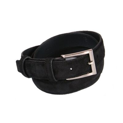 Leather Men's Skinny Belt - Black Suede - Black suede 36"/ 91.5cm