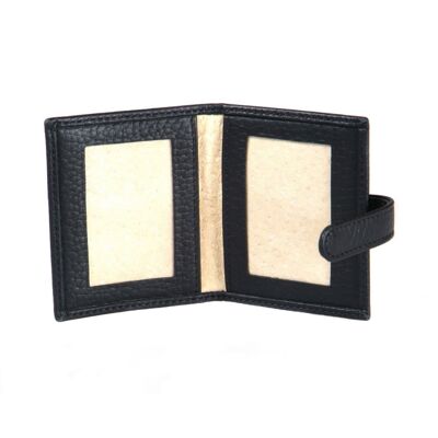 Leather Mini Double Passport Photo Frame 60 x 40mm - Black - Black - Helvetica/gold