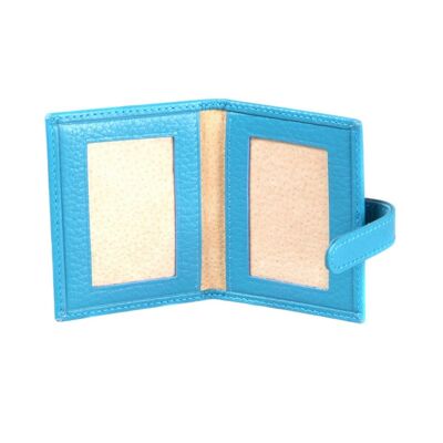 Leather Mini Double Passport Photo Frame 60 x 40mm - Cornflower Blue - Cornflower blue - Helvetica/silver