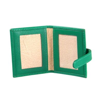 Leather Mini Double Passport Photo Frame 60 x 40mm - Emerald Green - Emerald green - Helvetica/silver