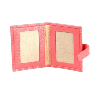 Leather Mini Double Passport Photo Frame 60 x 40mm - Pink - Pink - Helvetica/gold