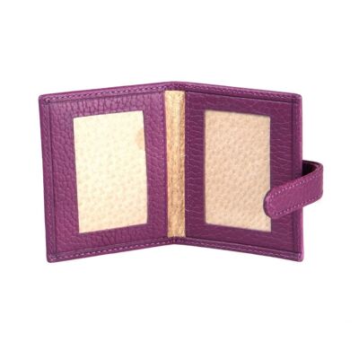 Leather Mini Double Passport Photo Frame 60 x 40mm - Purple - Purple - Helvetica/gold