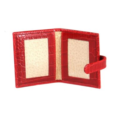 Leather Mini Double Passport Photo Frame 60 x 40mm - Red Croc - Red croc - Helvetica/silver