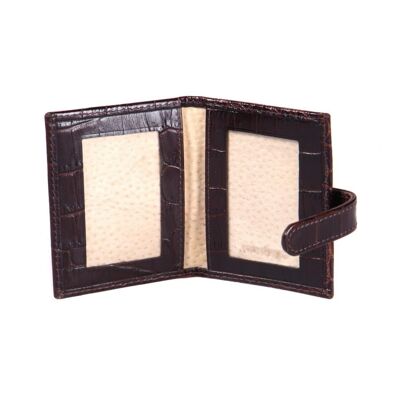 Leather Mini Double Passport Photo Frame 60 x 40mm - Brown Croc - Brown croc - Helvetica/silver