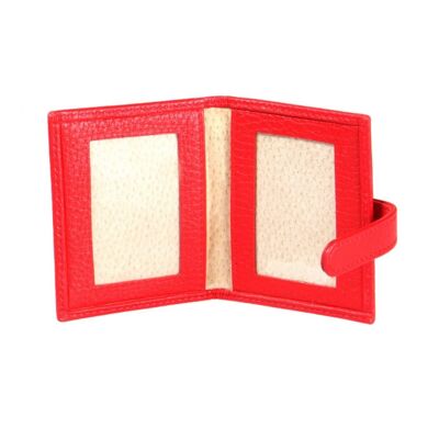 Leather Mini Double Photo Frame- Passport Photos 60 x 40mm - Red - Red - Helvetica/gold