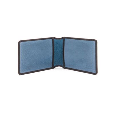 Leather Oyster Travel Card Holder - Black With Cobalt - Black with cobalt - Helvetica/ blind