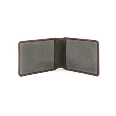 Leather Oyster Travel Card Holder - Brown With Green - Brown with green - Helvetica/silver