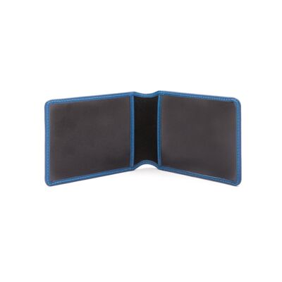 Leather Oyster Travel Card Holder - Cobalt With Black - Cobalt with black - Helvetica/silver