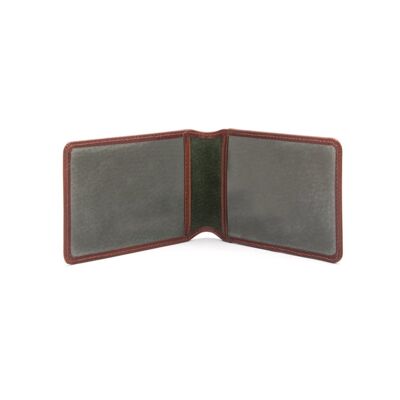 Leather Oyster Travel Card Holder - Dark Tan With Green - Dark tan with green - Helvetica/silver