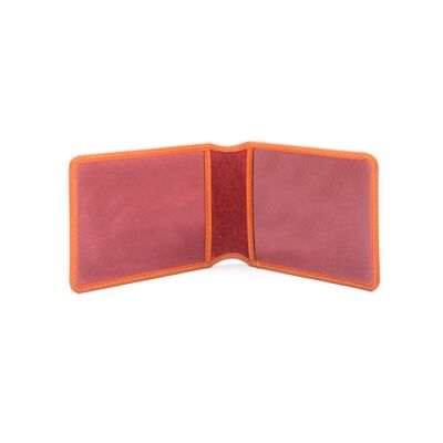 Leather Oyster Travel Card Holder - Orange With Red - Orange with red - Helvetica/silver