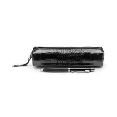 Leather Pencil Case - Black Croc - Black croc