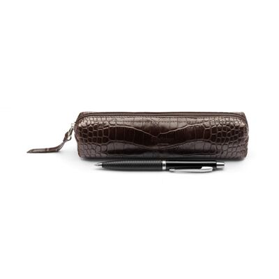 Leather Pencil Case - Brown Croc - Brown croc