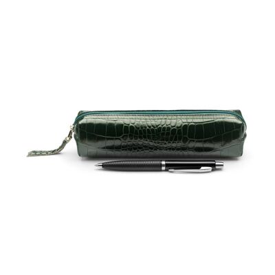 Leather Pencil Case - Green Croc - Green croc