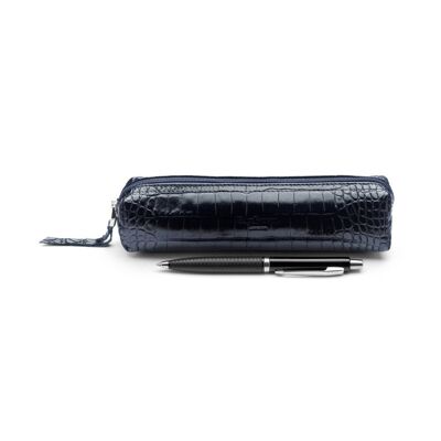 Leather Pencil Case - Navy Croc - Navy croc