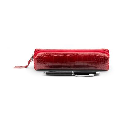 Leather Pencil Case - Red Croc - Red croc