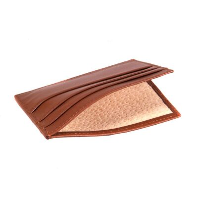 Leather Side Opening Flat Card Case - Tan - Tan - Helvetica/gold