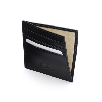 Leather Side Opening Flat Card Wallet - Black - Black - Helvetica/silver