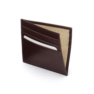 Leather Side Opening Flat Card Wallet - Brown - Brown - Helvetica/gold