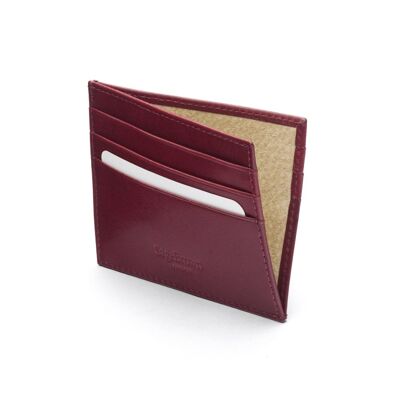 Leather Side Opening Flat Card Wallet - Burgundy - Burgundy - Helvetica/silver