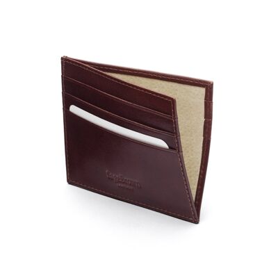 Leather Side Opening Flat Card Wallet - Dark Tan - Dark tan - Helvetica/silver