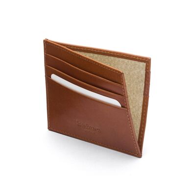 Leather Side Opening Flat Card Wallet - Havana Tan - Havana tan - Helvetica/silver