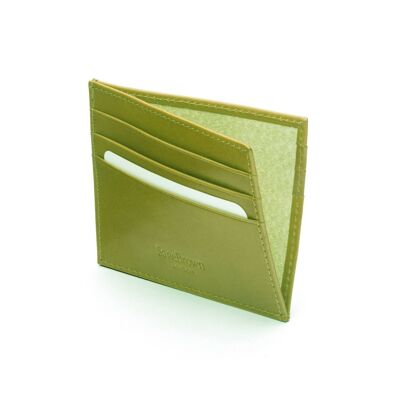 Leather Side Opening Flat Card Wallet - Lime Green - Lime green - Helvetica/silver