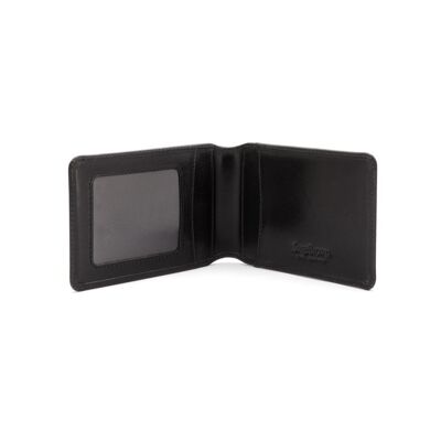 Leather Travel Card Wallet - Black - Black - Helvetica/silver