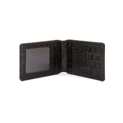 Leather Travel Card Wallet - Black Croc - Black croc - Helvetica/silver