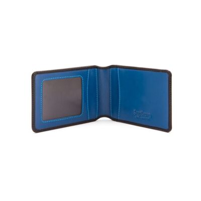 Leather Travel Card Wallet - Black With Cobalt - Black with cobalt - Helvetica/gold