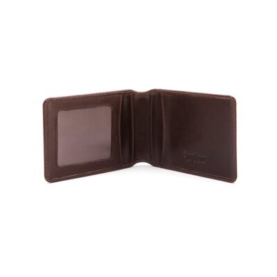 Leather Travel Card Wallet - Brown - Brown - Helvetica/gold