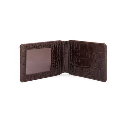 Leather Travel Card Wallet - Brown Croc - Brown croc - Helvetica/silver