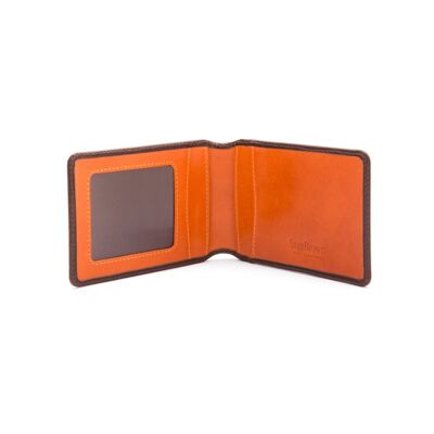 Leather Travel Card Wallet - Brown With Orange - Brown with orange - Helvetica/silver