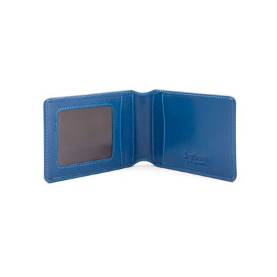 Leather Travel Card Wallet - Cobalt - Cobalt - Helvetica/gold