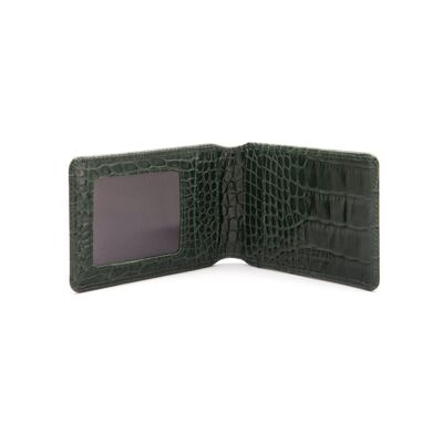 Leather Travel Card Wallet - Green Croc - Green croc - Helvetica/silver