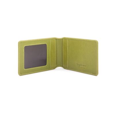 Leather Travel Card Wallet - Lime Green - Lime green - Helvetica/silver