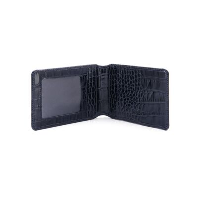 Leather Travel Card Wallet - Navy Croc - Navy croc - Helvetica/silver