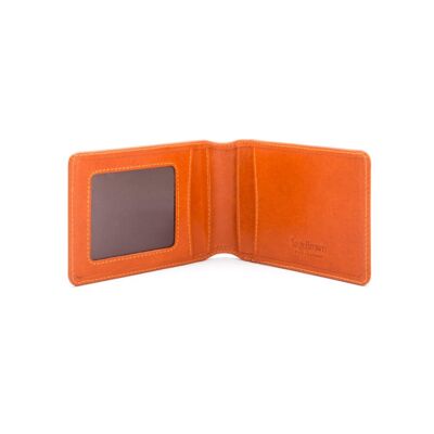 Leather Travel Card Wallet - Orange - Orange - Helvetica/gold