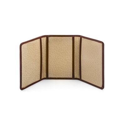 Leather Tri-Fold Travel Card Holder - Dark Tan With Cream - Dark tan with cream - Helvetica/gold