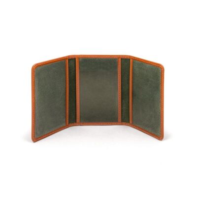 Leather Tri-Fold Travel Card Holder - Havana Tan With Green - Havana tan with green - Helvetica/gold