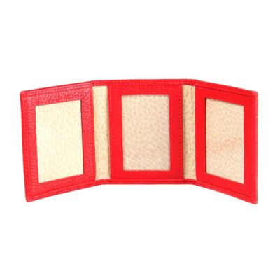 Leather Trifold Mini Triple Passport Photo Frame 60 x 40mm - Red - Red - Helvetica/gold