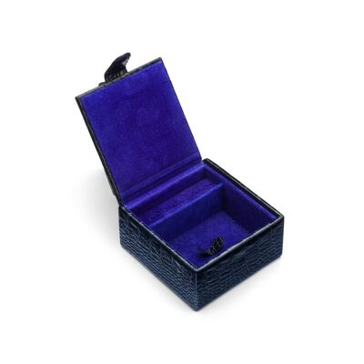 Luxury Leather Accessory Box - Navy Croc With Purple - Navy croc with purple - Helvetica/silver