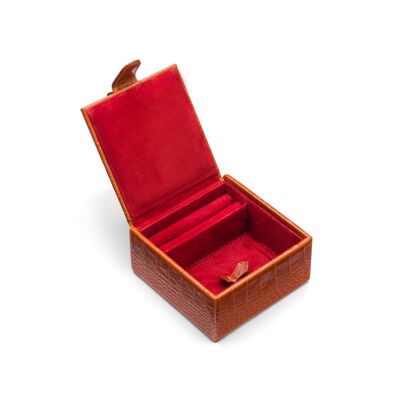 Luxury Leather Accessory Box - Orange Croc With Red - Orange croc with red - Helvetica/silver