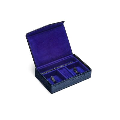 Luxury Leather Jewel Box - Navy Croc With Purple - Navy croc with purple - Helvetica/silver