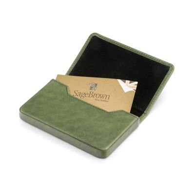 Magnetic Leather Business Card Holder - Green With Black - Green with black - Helvetica/silver